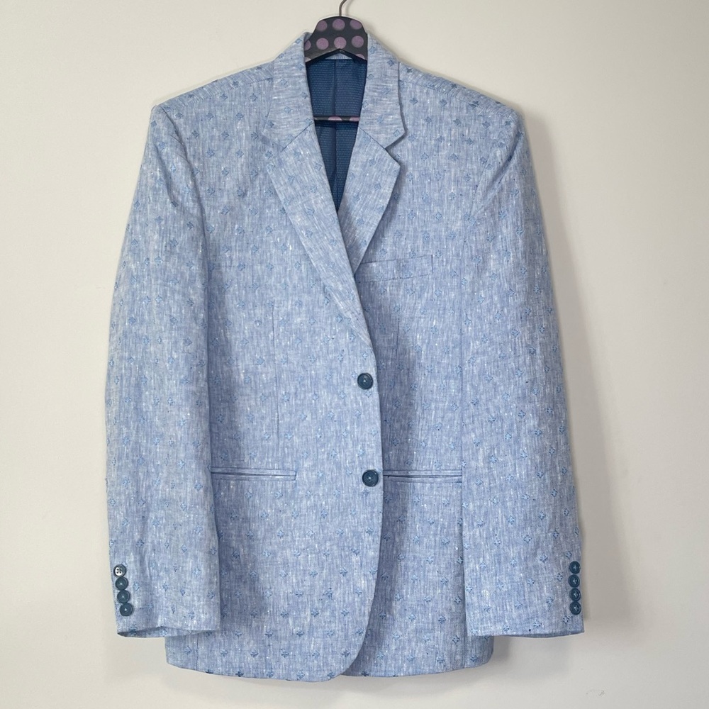 Savvoy Tailors Mens Blazer Blue Embroidered Pattern Custom Fit